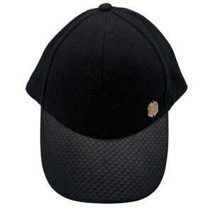 Vince Camuto Black Wool Baseball Hat Cap Quilted Brim‎ Gold Crest Charm Chic EUC